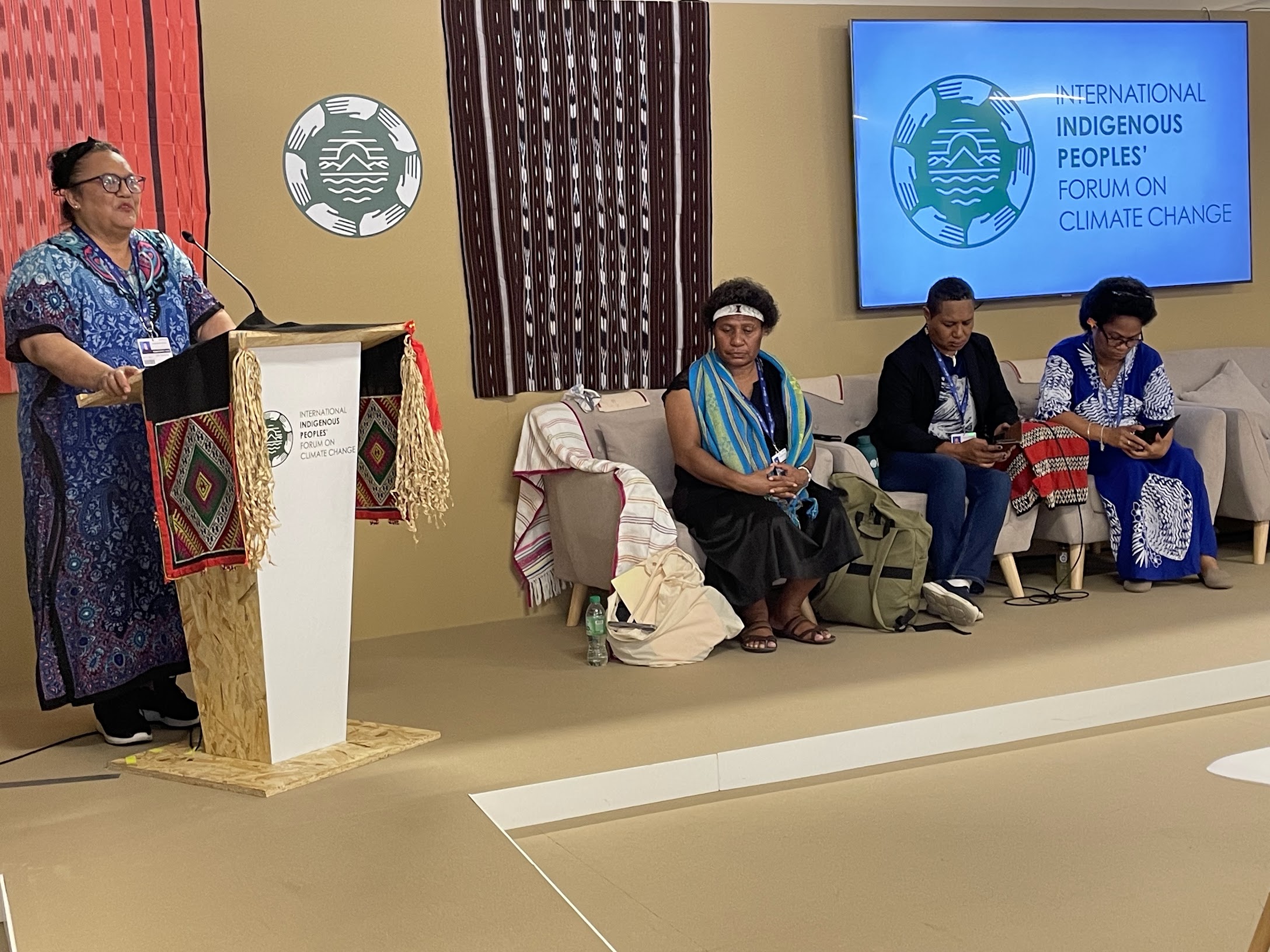 Erity Teave Hey speaking at COP28 Indigenous Peoples Forum on Climate Change
