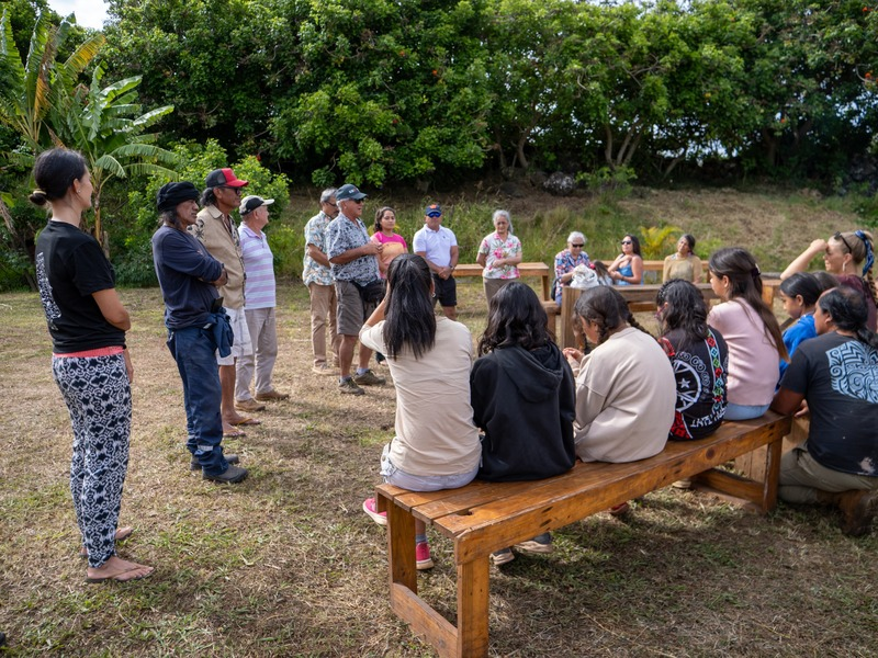 Community gathering at Corporacion de Resguardo Cultural Kahu Kahu 'o Hera event, Rapa Nui