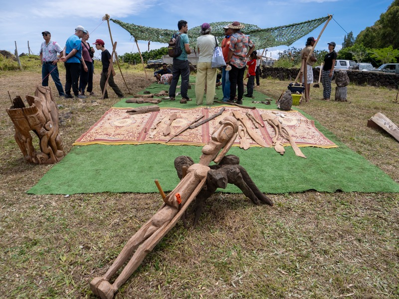 Traditional Rapa Nui wood carvings displayed at Hotu Matua cultural event